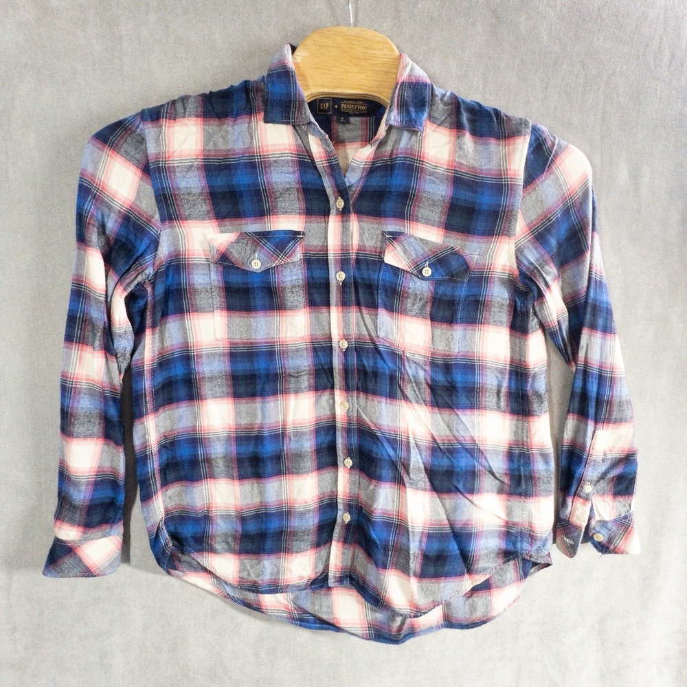 Gap + Pendleton Shirt Womens Small Blue Pink Plaid Flannel Button Up Top